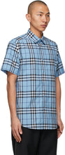 Burberry Blue Poplin Check Short Sleeve Shirt