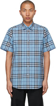 Burberry Blue Poplin Check Short Sleeve Shirt - Burberry Blue Poplin Chemise à manches courtes - 버버리 블루 포플린 짧은 소매 셔츠를 확인하십시오