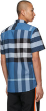 Burberry Blue Stretch Poplin Check Short Sleeve Shirt