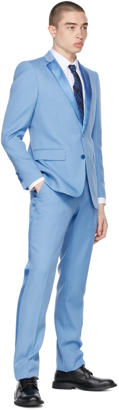 Burberry Blue Wool Tailored Tuxedo Trousers
