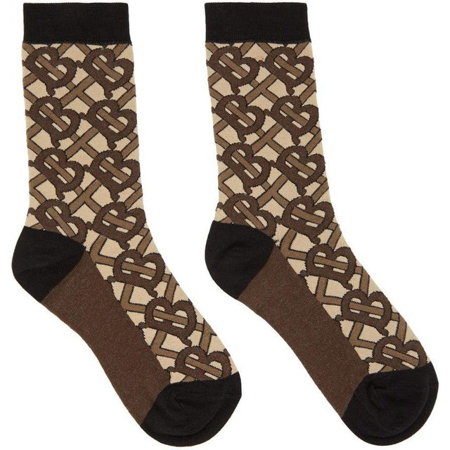 Burberry Brown Monogram Socks - Chaussettes de monogramme brun burberry brun - 버버리 브라운 모노그램 양말
