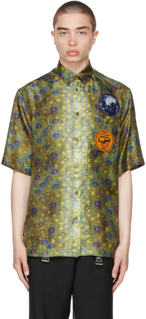 Burberry Green Graphic AppliquÃ© Fish Scale Short Sleeve Shirt - Chemise à manches courtes à la manches courtes de l'épaule graphique de burberry vert - 버버리 녹색 그래픽 아플리카 © Fish Scale 짧은 소매 셔츠