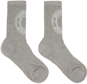 Burberry Grey Intarsia Logo Socks - Burberry Grey Intarsia Logo Chaussettes - 버버리 회색 intarsia 로고 양말