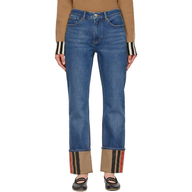 Burberry Indigo Striped Cuff Marissa Jeans - Burberry Indigo Bouffle à rayures à rayures Marissa Jeans - 버버리 인디고 스트라이프 커프스 마리사 청바지