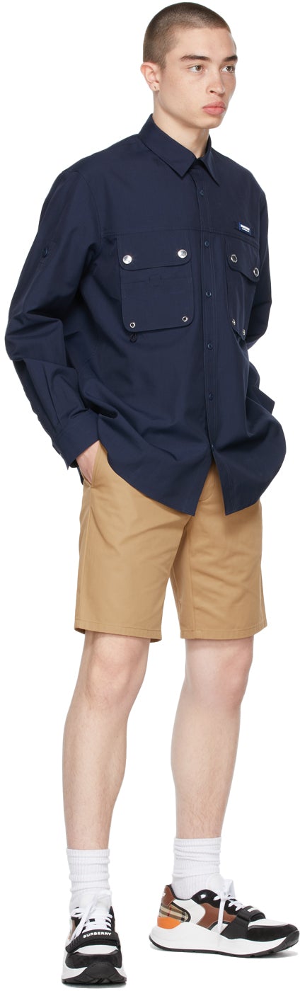 Burberry Navy Logo AppliquÃ© Technical Shirt