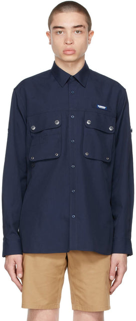 Burberry Navy Logo AppliquÃ© Technical Shirt - Burberry Navy Logo Appliqué Technical Shirt Technical - 버버리 해군 로고 Appliqué 기술 셔츠