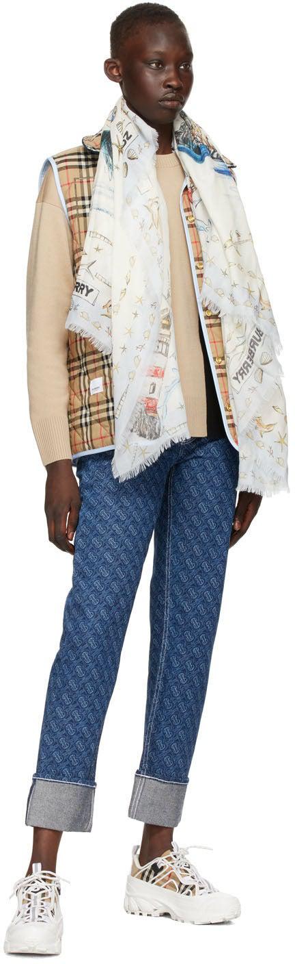 Burberry Off-White Cashmere Marine Sketch Scarf β BlackSkinny
