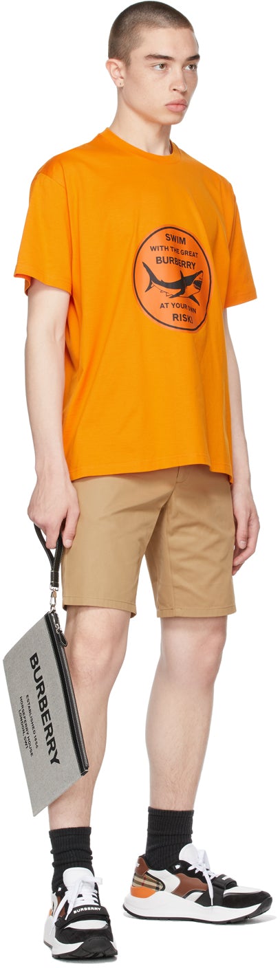 Burberry Orange Oversized Shark Graphic T-Shirt