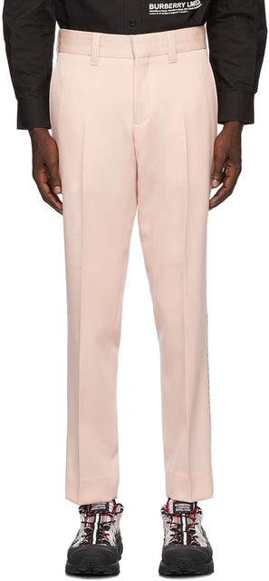 Burberry Pink Check Side Stripe Trousers - Pantalon à rayures côté burberry rose vérifie - 버버리 핑크 체크 사이드 스트라이프 바지