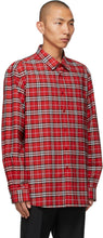 Burberry Red Stretch Poplin Check Logo AppliquÃ© Shirt
