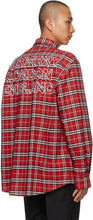 Burberry Red Stretch Poplin Check Logo AppliquÃ© Shirt