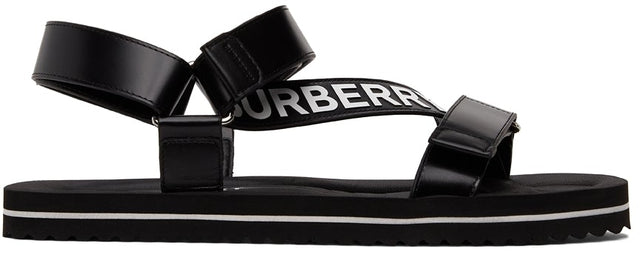 Burberry SSENSE Exclusive Black Leather Patterson Flat Sandals - Burberry Ssense EXCLUSIVE NOIR PATTERSON PATTERSON Sandales plates - 버버리 스시센스 독점적 인 블랙 가죽 Patterson 플랫 샌들