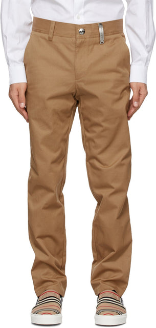 Burberry Tan Dover Logo Plaque Trousers - Pantalon Plaque de plaque de burberry Tan Dover Dover - 버버리 황갈색 도버 로고 플라크 바지