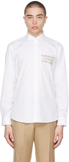 Burberry White Logo AppliquÃ© Shirt - Burberry White Logo Appliquée - 버버리 화이트 로고 Appliqué 셔츠