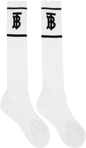 Burberry White Monogram Logo Knee-High Socks - Burberry White Monogram Logo Logo Chaussettes hautes - 버버리 화이트 모노그램 로고 무릎 - 높은 양말