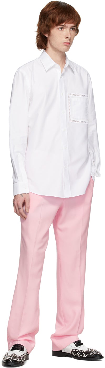 Burberry White Poplin Lace Detail Shirt