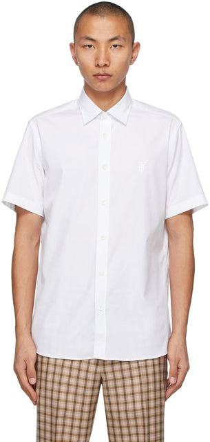 Burberry White Sherwood Short Sleeve Shirt - Chemise à manches courtes Burberry White Sherwood - 버버리 화이트 셔우드 짧은 소매 셔츠