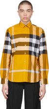 Burberry Yellow Check Stretch Poplin Shirt - Chemise en popeline d'étirement de chèque jaune burberry - 버버리 옐로우 체크 스트레치 포플린 셔츠