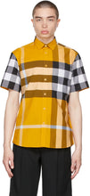 Burberry Yellow Check Stretch Poplin Short Sleeve Shirt - Chemise à manches courtes en popeline d'étirement de burberry jaune - 버버리 옐로우 체크 스트레치 포플린 반팔 셔츠
