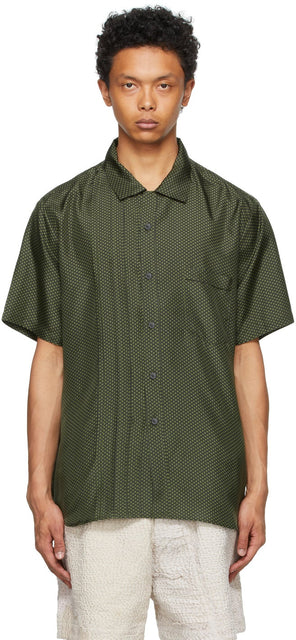 By Walid Green Silk Carson Short Sleeve Shirt - By Walid Green Silk Carson Chemise à manches courtes - Walid 녹색 실크 카슨 짧은 소매 셔츠에 의해