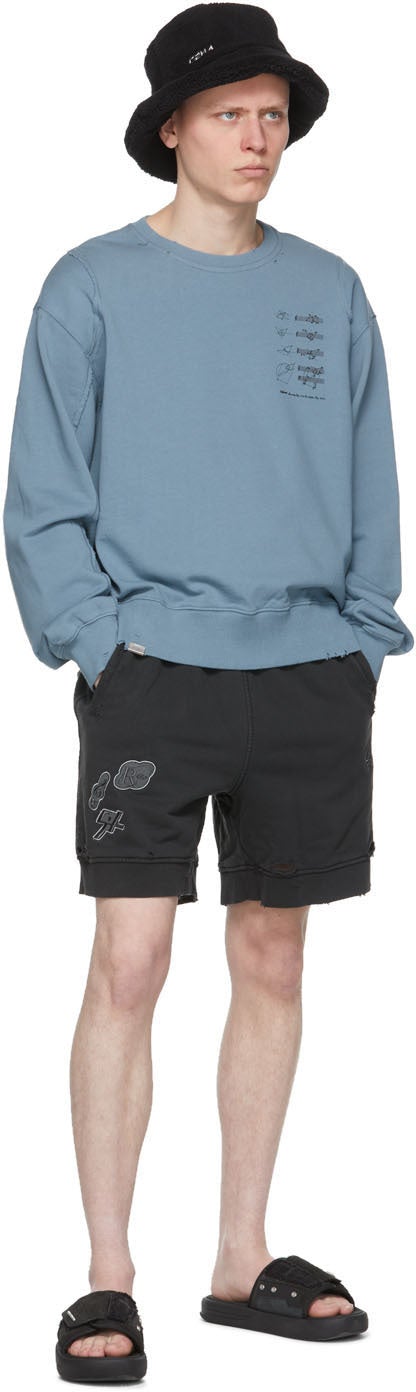 C2H4 Black 'My Own Private Planet' Patched Ruin Sweat Shorts