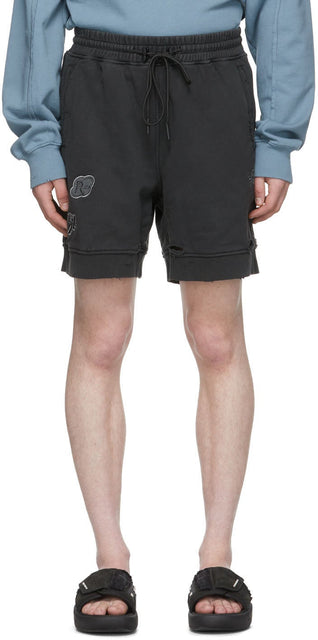 C2H4 Black 'My Own Private Planet' Patched Ruin Sweat Shorts - C2H4 Black 'My PROPRE PLANET PRIVÉE' PATCHED RUIN SWERING Short - C2H4 블랙 '내 개인 행성'패치 망치 땀 반바지