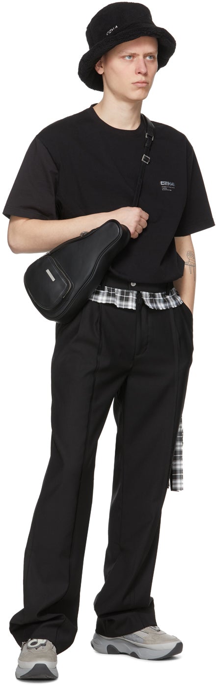 C2H4 Black 'My Own Private Planet' Raw Edge Tailored Trousers