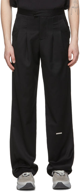 C2H4 Black 'Post Human Era' Pleated Turn-Up Tailor Trousers - Pantalon de tailleur plissé plissé plissé plissé de C2H4 Black 'Post Human Era » - C2H4 블랙 'POST Human Era'Pleated Turn-up Twayer 바지