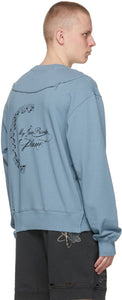 C2H4 Blue 'My Own Private Planet' Distressed Paneled Sweatshirt