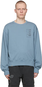 C2H4 Blue 'My Own Private Planet' Distressed Paneled Sweatshirt - C2H4 Blue 'Ma propre planète privée "Sweat-shirt lambrissé en détresse - C2H4 블루 '내 자신의 개인 행성'고민 된 패널 스웨트 셔츠