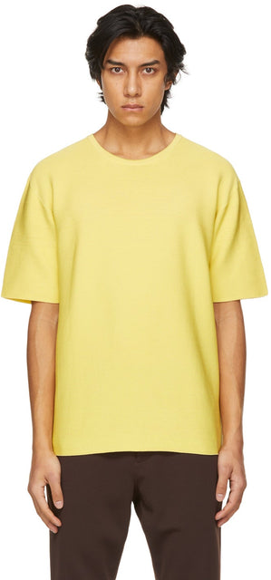 CFCL Yellow Garter Half Sleeve T-Shirt - T-shirt demi-manche à moitié jaune CFCL - CFCL 노란 가터 반 슬리브 티셔츠