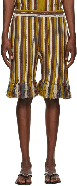 CMMN SWDN Brown Striped Alvar Shorts - CMMN SWDN Brown rayé alvar short - CMMN SWDN BROWN 스트라이프 알바라 반바지