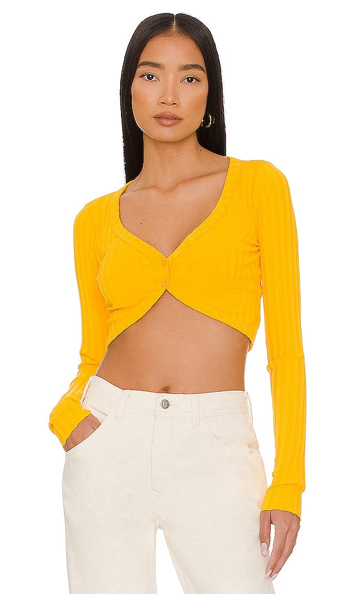 COTTON CITIZEN Capri Crop Cardigan in Yellow Cardigan de culture Citonen Citizen Copri en jaune 棉公民卡普里式农作物开衫中的黄色