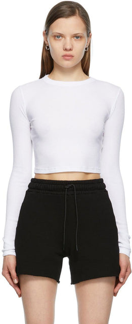 COTTON CITIZEN White Crop Verona Long Sleeve T-Shirt - T-shirt à manches longues de citoyen citoyen citoyen blanc - 코튼 시민 화이트 자르기 베로나 긴 소매 티셔츠