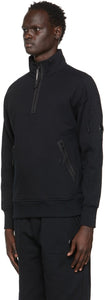 C.P. Company Black Garment-Dyed Quarter Zip Sweatshirt