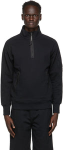 C.P. Company Black Garment-Dyed Quarter Zip Sweatshirt - C.p. Sweat-shirt zippé à quart de vêtement noir de la société - ...의 회사 검은 의류 염색 쿼터 지퍼 스웨터