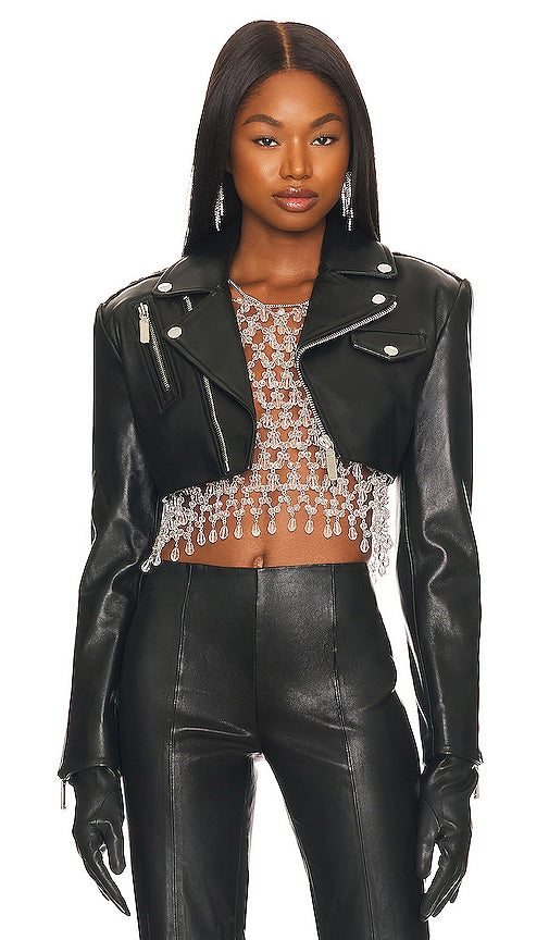 Camila Coelho Rowan Leather Jacket in Black Veste en cuir Camila Coelho Rowan en noir Camila Coelho Rowan皮夹克黑色