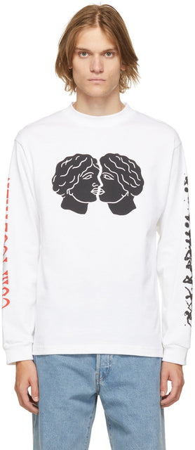 Carne Bollente White Organic Cotton Juranal Park Long Sleeve T-Shirt - CARNE BOLLENTE T-shirt à manches longues en coton biologique biologique biologique - Carne Bollente 화이트 유기농 면화 분노 공원 긴 소매 티셔츠