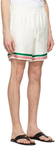 Casablanca White Silk Tennis Stripe Shorts