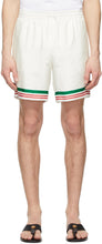 Casablanca White Silk Tennis Stripe Shorts - Shorts de rayures de tennis en soie blanche Casablanca - 카사 블랑카 화이트 실크 테니스 스트라이프 반바지