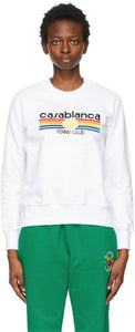 Casablanca White Vintage Tennis Stripe Sweatshirt - Sweat-shirt à rayures de tennis Vintage blanc Casablanca - 카사 블랑카 화이트 빈티지 테니스 스트라이프 스웨터