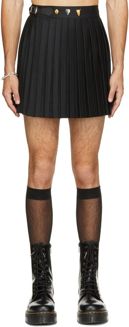 Charles Jeffrey Loverboy Black Studded Pleated Kilt Miniskirt - Charles Jeffrey Loverboy Noir Minisjointe plissée plissée noire - Charles Jeffrey Loverboy Black 박힌 Pleated Kilt Miniskirt