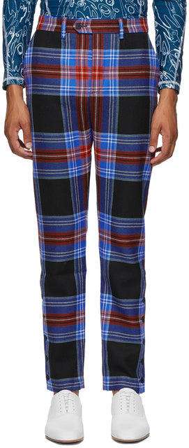 Charles Jeffrey Loverboy Navy Tartan Teddy Boy Trousers - Charles Jeffrey Loverboy Navy Tartan Teddy Boy Pantalons - Charles Jeffrey Loverboy Navy Tartan Teddy Bous Trousers.