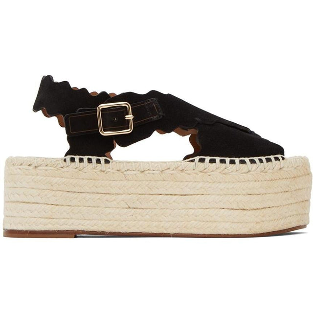 ChloÃ© Black Suede Lauren Espadrilles Platform Sandals