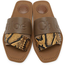 ChloÃ© Khaki Snake Woody Flat Mules