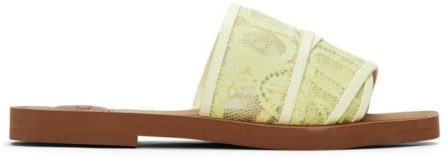 ChloÃ© Yellow Lace Woody Flat Mules - ChloÃ © mulets plateau de dentelle jaune - ChloÃ © Yellow Lace Woody Flat Mules.