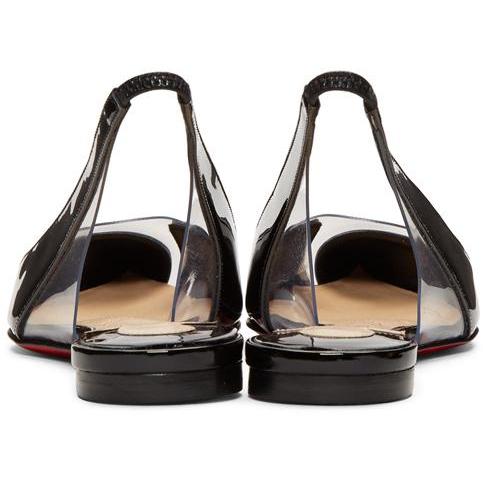 Christian Louboutin, Shoes, Christian Louboutin Black Patent Leather Pvc V  Deck Slingback Pointed Flats