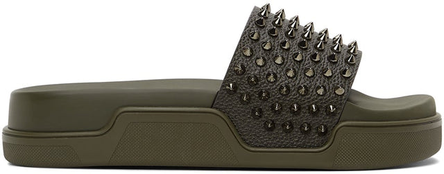 Christian Louboutin Khaki Pool Fun Flat Sandals - Christian louboutin kaki piscine amusante sandales plates - Christian Louboutin Khaki 수영장 재미있는 샌들