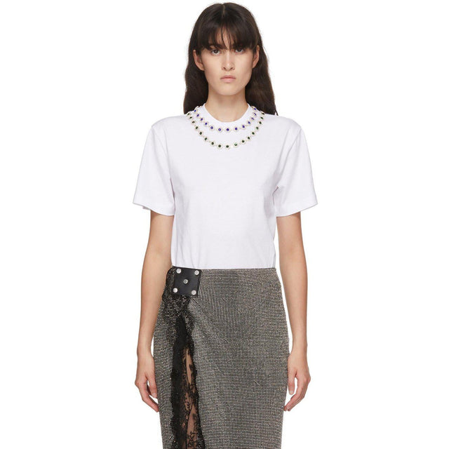 Christopher Kane White Flower Crystal T-Shirt