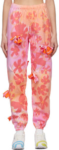 Collina Strada Pink Flower Patch Bow Lounge Pants - Collina Strada Rose Flower Patch Bow Lounge Pantalon - Collina Strada 핑크 꽃 패치 활 라운지 바지